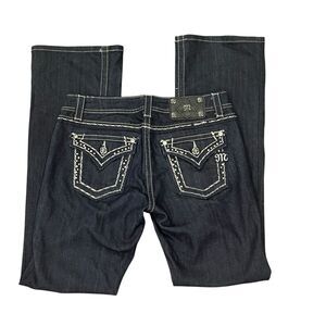 Miss Me Dark Denim Jeans with Unique Button Silver Sequins Detail